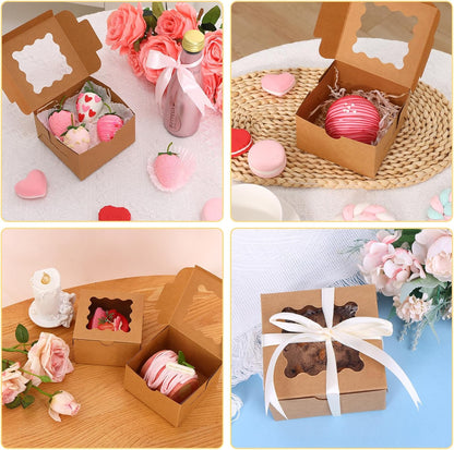 Moretoes 120pcs White Bakery Boxes, 4x4x2.5 Inch Cookie Boxes with Window for Small Cake, Treats, Donuts, Candy