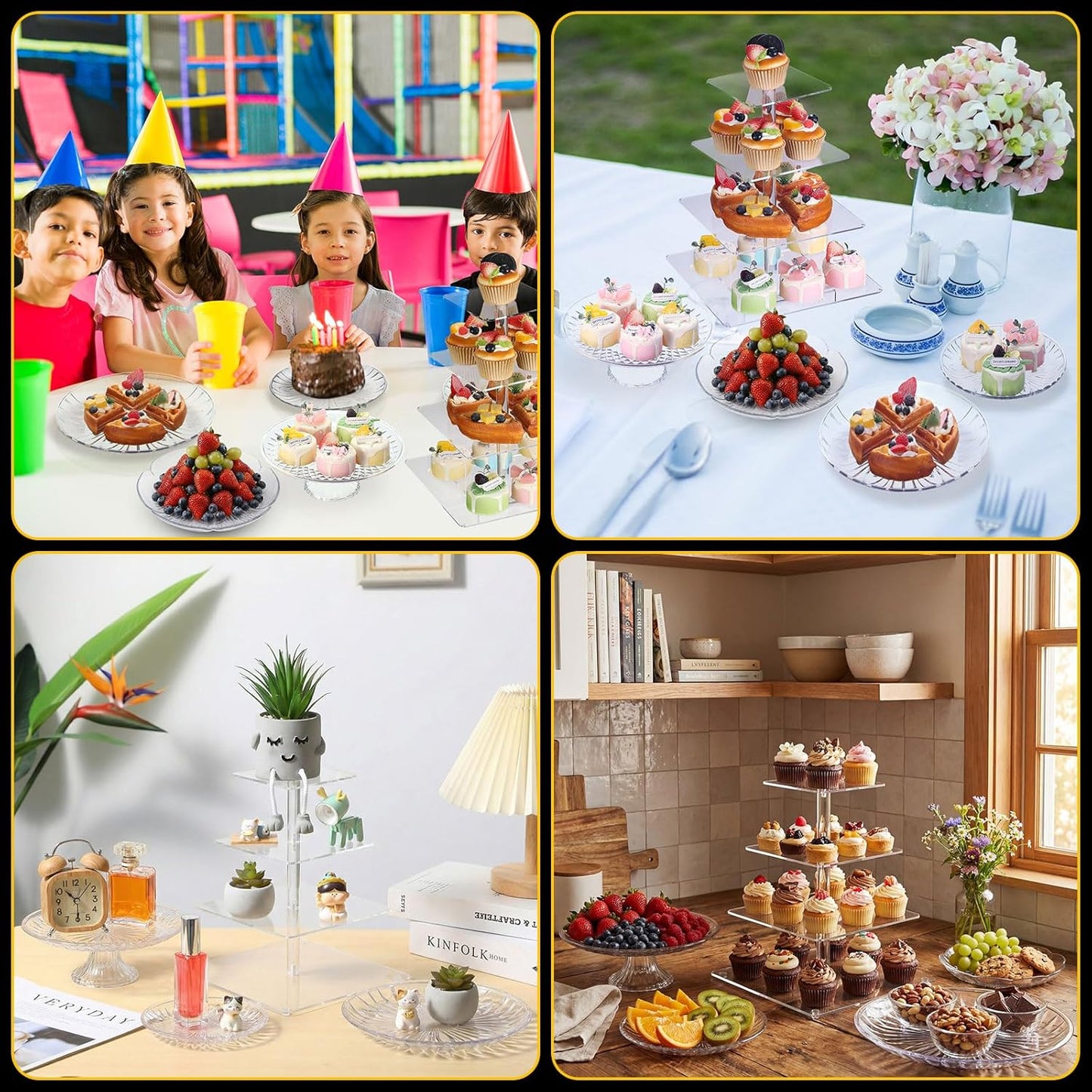 6 Pcs Acrylic Dessert Stands Set Include Display Risers Cupcake Tower and Clear Round Dessert Trays Cake Table Holder for Wedding Baby Shower Decoration(Classic Style)