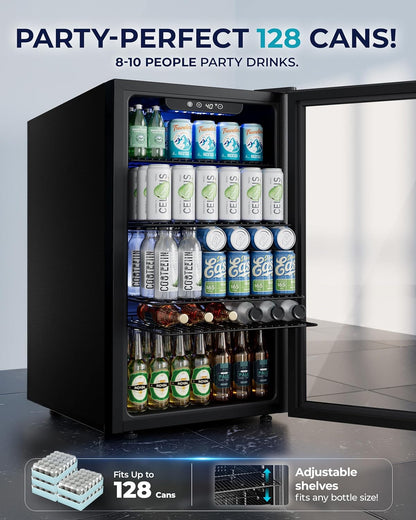 EUHOMY 4.5 Cu.ft Beverage Refrigerator and Cooler, 145 Can Mini fridge with Glass Door for Soda Beer Wine, Small Drink Dispenser with Digital Adjustable Thermostat for Home Office Bar