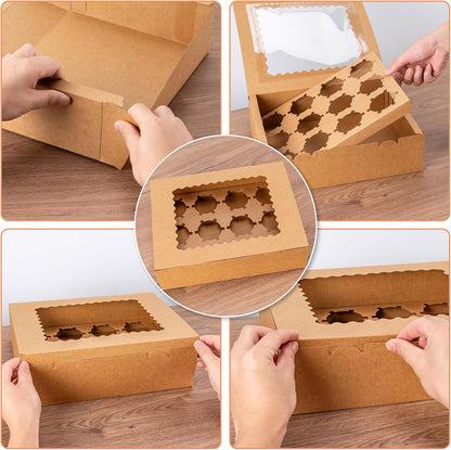 Hoewina 6PCS Cupcake Boxes - Hold 12 Count Cupcake Containers with Window, Food Grade Cupcake Holder Easy Transport and Presentation - Ideal for Cupcakes, Desserts, and More