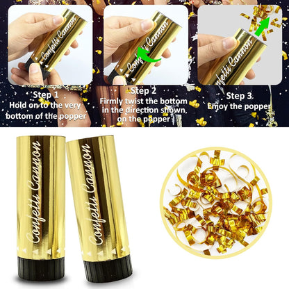 Confetti Poppers Cannons for Wedding Birthday Graduation Baby Shower Anniversary Christmas New Year's Kids Fun Party Supplies Decorations and Favors (Gold)