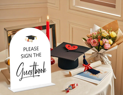 Graduation Guestbook Sign, 6 x 8 Inch White Arch Acrylic Grad Party Sign with Holder, Graduation Party Sign for Class of 2026, Grad Decor, High School College Party Supplies - DL02
