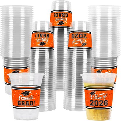 Gatherfun Graduation Decorations 2026-100 Pcs 16oz Blue Graduation Plastic Cups for Grad Party | Sturdy & Durable Drinkware for Grad Festivities | Essential Grad Party Supplies & Decorations