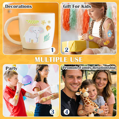 Partywind 380 Styles (30 Sheets) Luminous Tattoos for Kids, Mixed Styles Temporary Tattoos Stickers with Mermaid/Dinosaur/Space/Pirate for Boys and Girls, Glow Party Supplies
