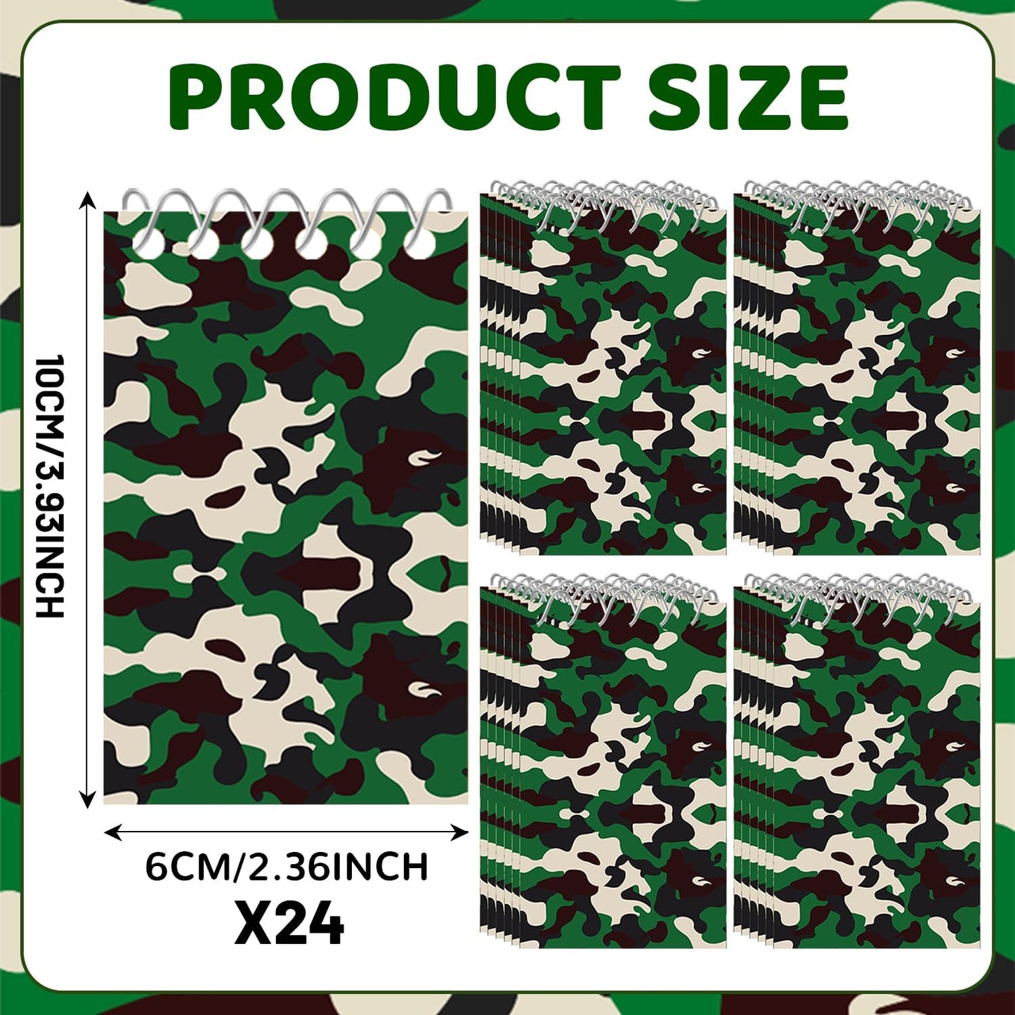 24 Packs Camouflage Mini Spiral Notebooks Military Pocket Notepads Journal Memo Pads for Army Birthday Party Favors Gifts Goodie Bag Office School Classroom Rewards
