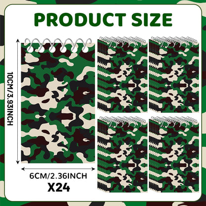 24 Packs Camouflage Mini Spiral Notebooks Military Pocket Notepads Journal Memo Pads for Army Birthday Party Favors Gifts Goodie Bag Office School Classroom Rewards
