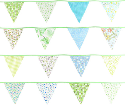 G2PLUS 39Ft Triangle Bunting Banner, 42Pcs Pink Floral Garland Pennant Banner, Reusable Cotton Triangle Flags Party Decoration for Birthday, Wedding, Garden Tea Party, Baby Shower, Room Decor