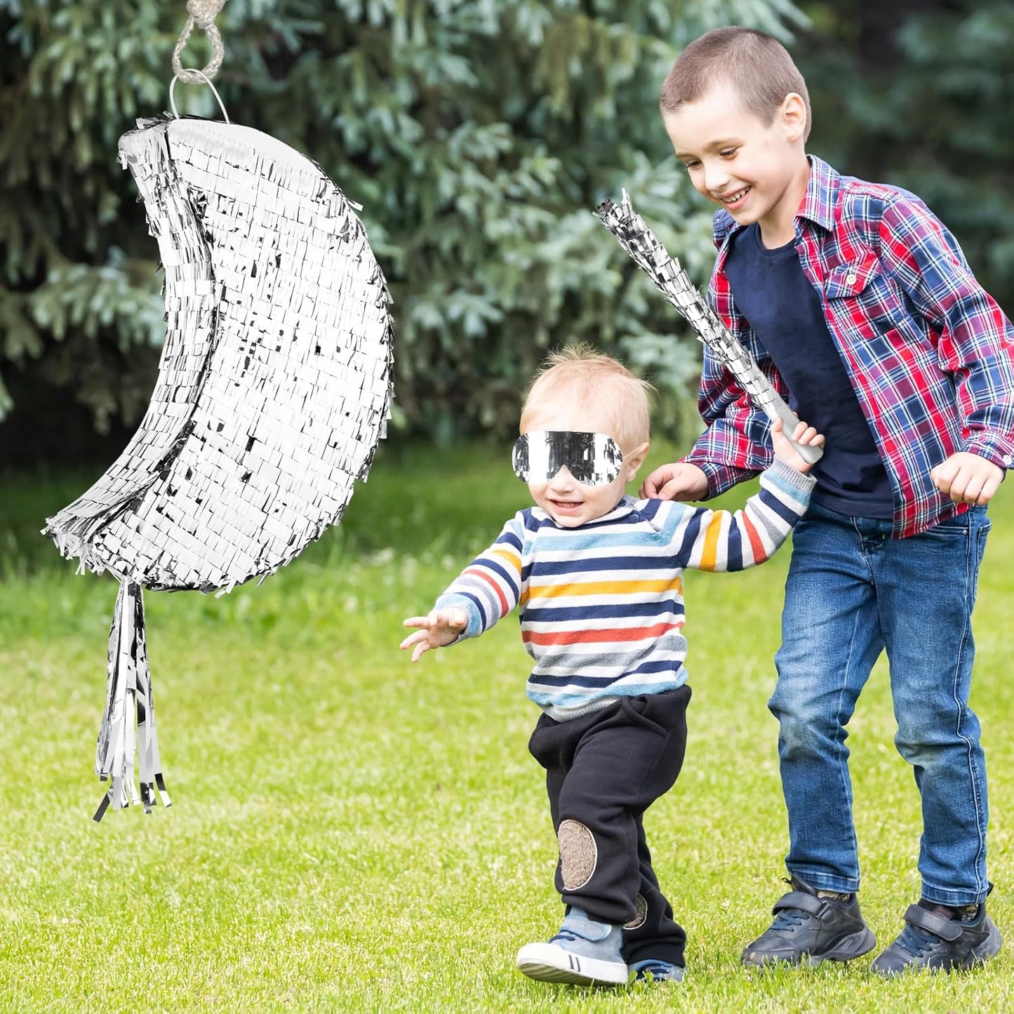 Disco Ball Pinata with Stick and Blindfold 80s 90s Theme Party Decorations Silver Mirror Disco Ball Pinata for Birthdays Weddings Roller Skating Party Supplies