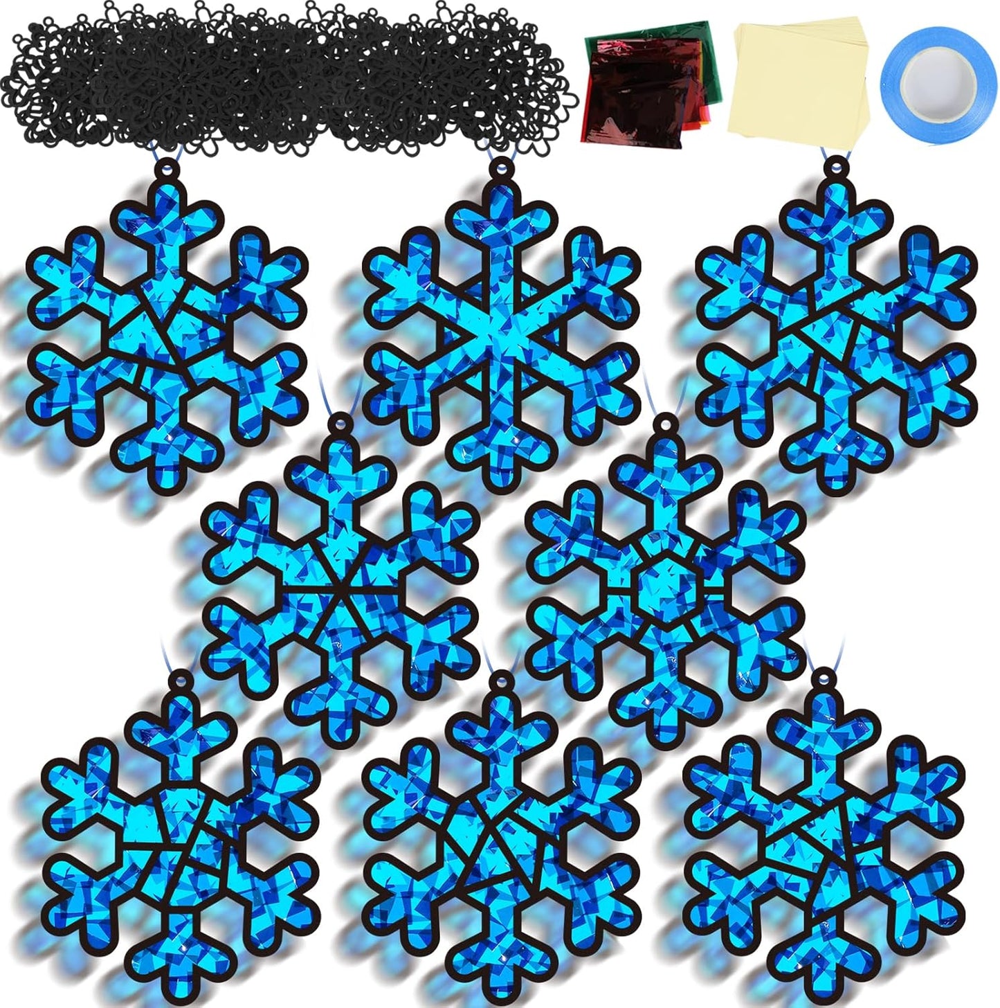 QOUBAI 32 Sets Stars Suncatchers Craft Back to School DIY Stained Glass Window Patriotic 4th of July Paper Craft Home School Classroom Decor Kid Birthday Gift Creative Art Activity Game - Colors A