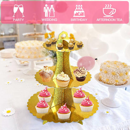 Soleebee 3-Tier Cupcake Stand, Cardboard Cupcake Tower, Dessert Cup Cake Stand Tower for Birthday Wedding Party Decoration, Cupcake Tier Stand 1 Set (Black)