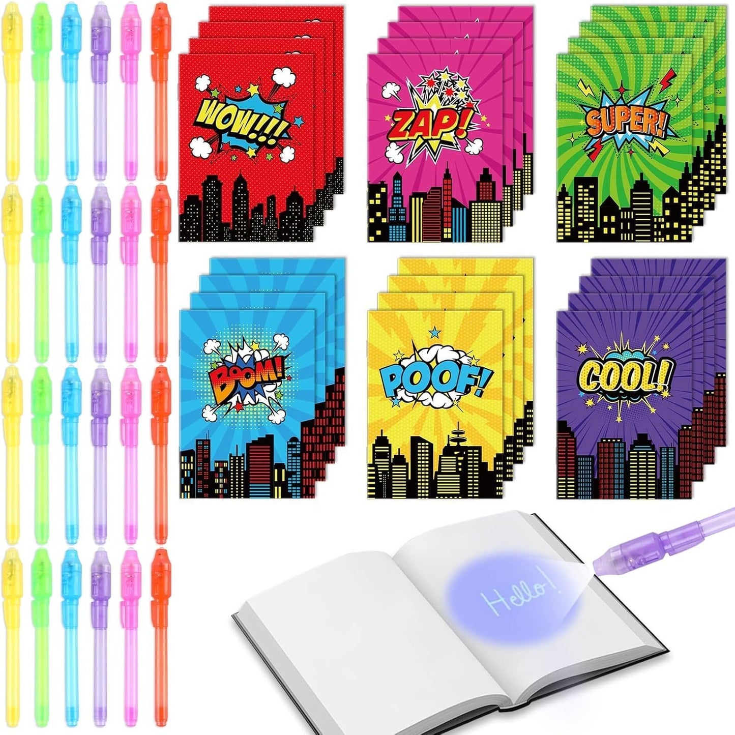 48Pcs Invisible Ink Pen with Anime Themed Notepads Animation Party Favors Spy Pens Magic Marker with Light Red White Video Game Mini Notebook for Birthday Gifts Goodie Bags Stuffers