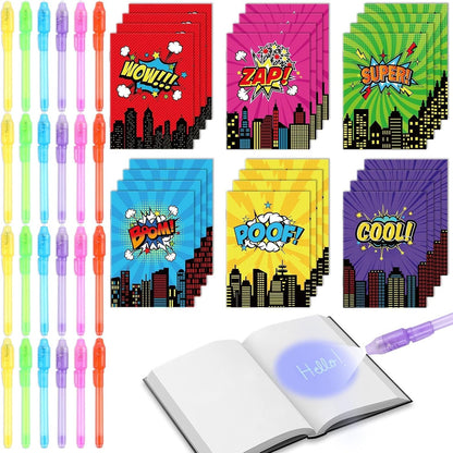 48Pcs Invisible Ink Pen with Anime Themed Notepads Animation Party Favors Spy Pens Magic Marker with Light Red White Video Game Mini Notebook for Birthday Gifts Goodie Bags Stuffers