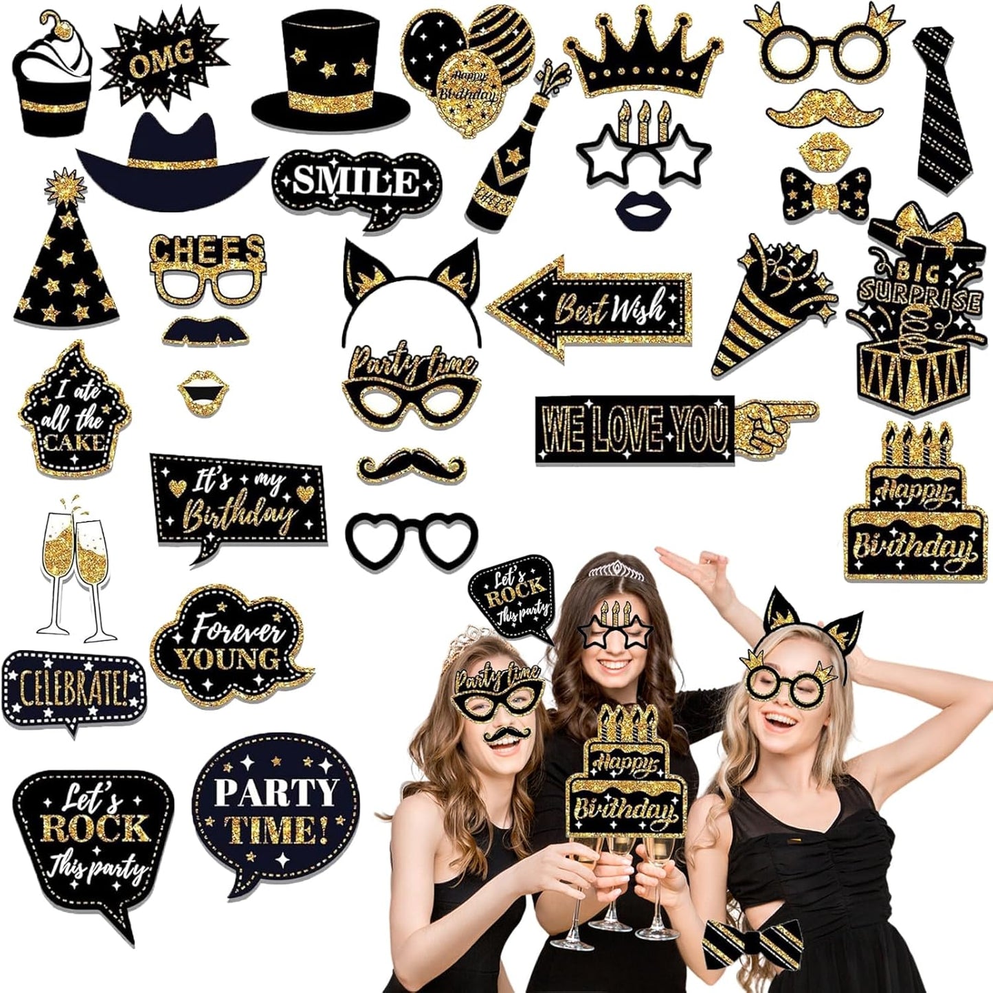 Hawaiian Party Photo Booth Props Kit, 30 PCS Luau Photo Booth Props with Large Inflatable Selfie Picture Frame for Hawaiian Tropical Tiki Summer Pool Party Supplies