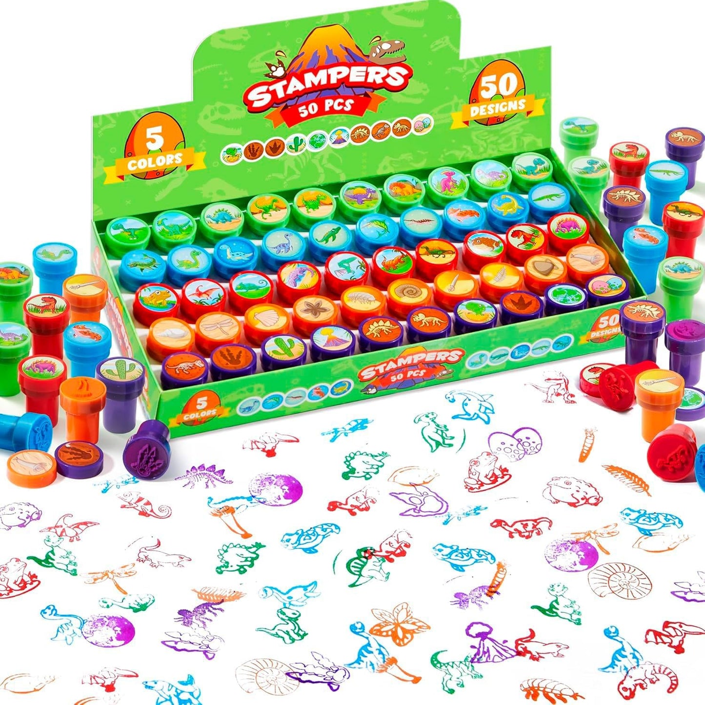 JOYIN 50 Pcs Assorted Stamps for Kids - Self-Ink Stamps with 50 Designs for Birthday Party Favor, Carnival Prizes, School Stampers, Goodie Bag, Classroom Treasure Box Toys (Zoo, Holiday Stampers)
