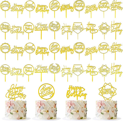 40 PCS Happy Birthday Cake Topper Acrylic Cupcake Topper A Series of Birthday Cake Supplies Decorations 10 Styles 4 Colors