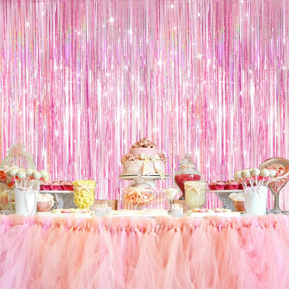 2 Pack Shiny Silver Tinsel Foil Fringe Curtains, 3.3ft x 6.6ft Iridescent Streamers Party Photo Backdrop for Birthday, Wedding, Engagement, Bachelorette Party Decoration