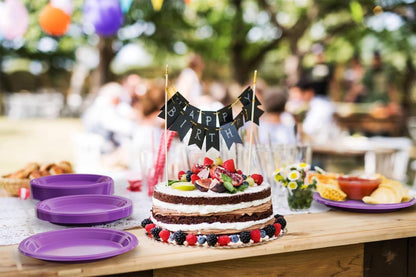 Party Solids Black Plastic Plates For Party 10" Black Disposable Plates For Party Supplies 100 Pcs Plastic Dinnerware Sets Heavy Duty 350 GSM Disposable Dinnerware Set