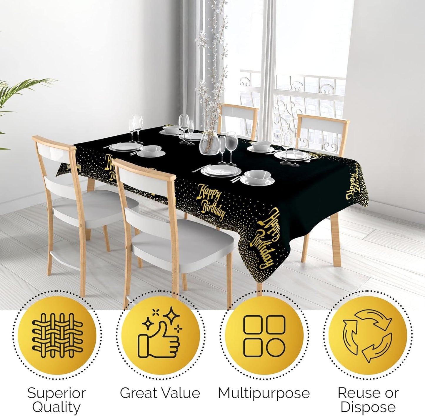 14 Pack Black 54 x 108 in. Rectangle Disposable Plastic Tablecloths - Smooth Decorative Covers for Parties, Weddings