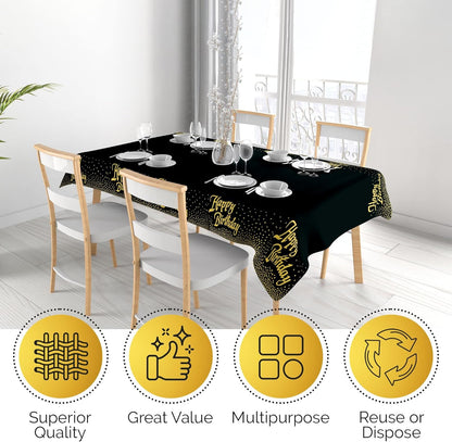 14 Pack Black 54 x 108 in. Rectangle Disposable Plastic Tablecloths - Smooth Decorative Covers for Parties, Weddings