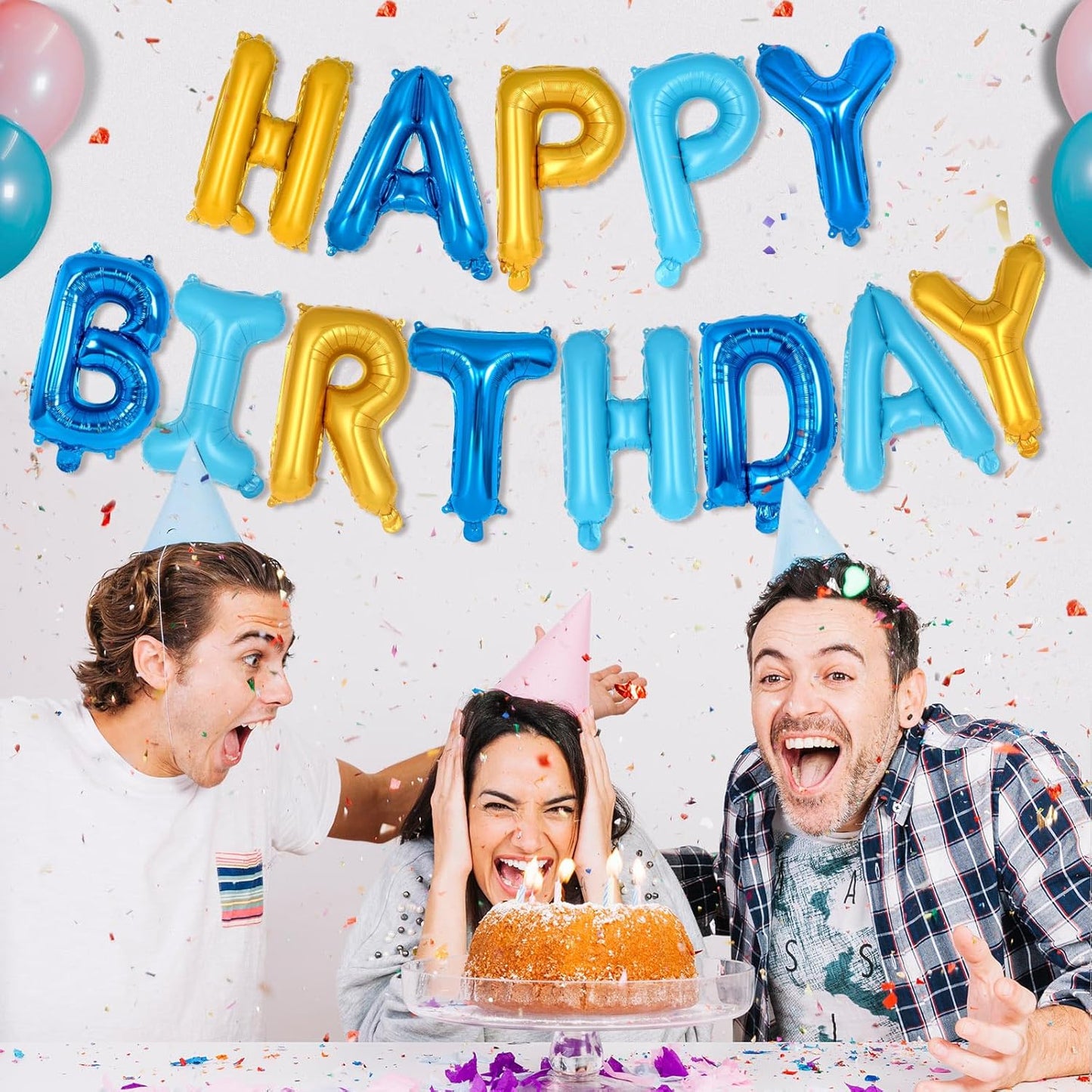 Happy Birthday Balloons Banner, Foil Balloon Personalized Name Letters Balloons Sign Birthday Party Decorations for Women Men Boys Girls Cream