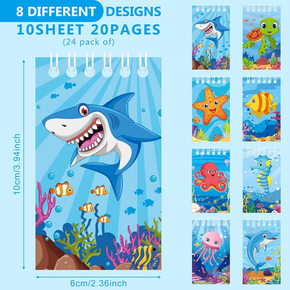 Dianelhall 24 Pcs Under The Sea Party Favors Mini Ocean Animal Notepads Notebooks Gifts Small Journals for End of Year Graduation Kindergarten Preschool Gifts Ocean Sea Birthday Party Supplies