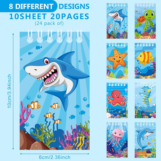 Dianelhall 24 Pcs Under The Sea Party Favors Mini Ocean Animal Notepads Notebooks Gifts Small Journals for End of Year Graduation Kindergarten Preschool Gifts Ocean Sea Birthday Party Supplies