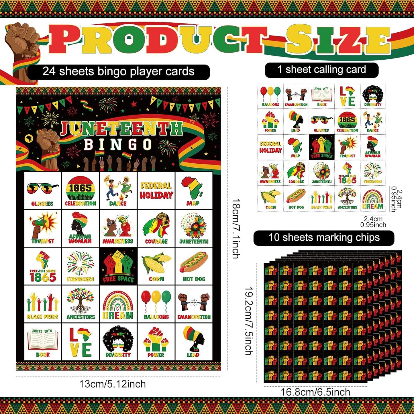 Liliful 35 Pcs Juneteenth Bingo Games for 24 Players Happy Juneteenth Bingo Cards African American Holiday Party Game for 1865 Black Freedom Day Party Supplies (Juneteenth)