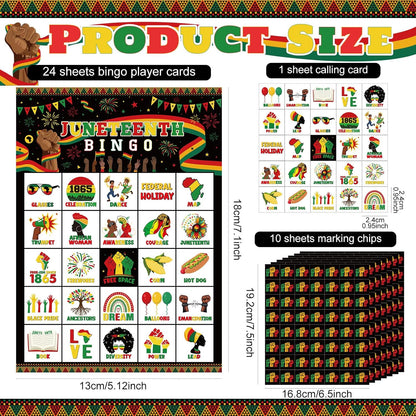 Liliful 35 Pcs Juneteenth Bingo Games for 24 Players Happy Juneteenth Bingo Cards African American Holiday Party Game for 1865 Black Freedom Day Party Supplies (Juneteenth)