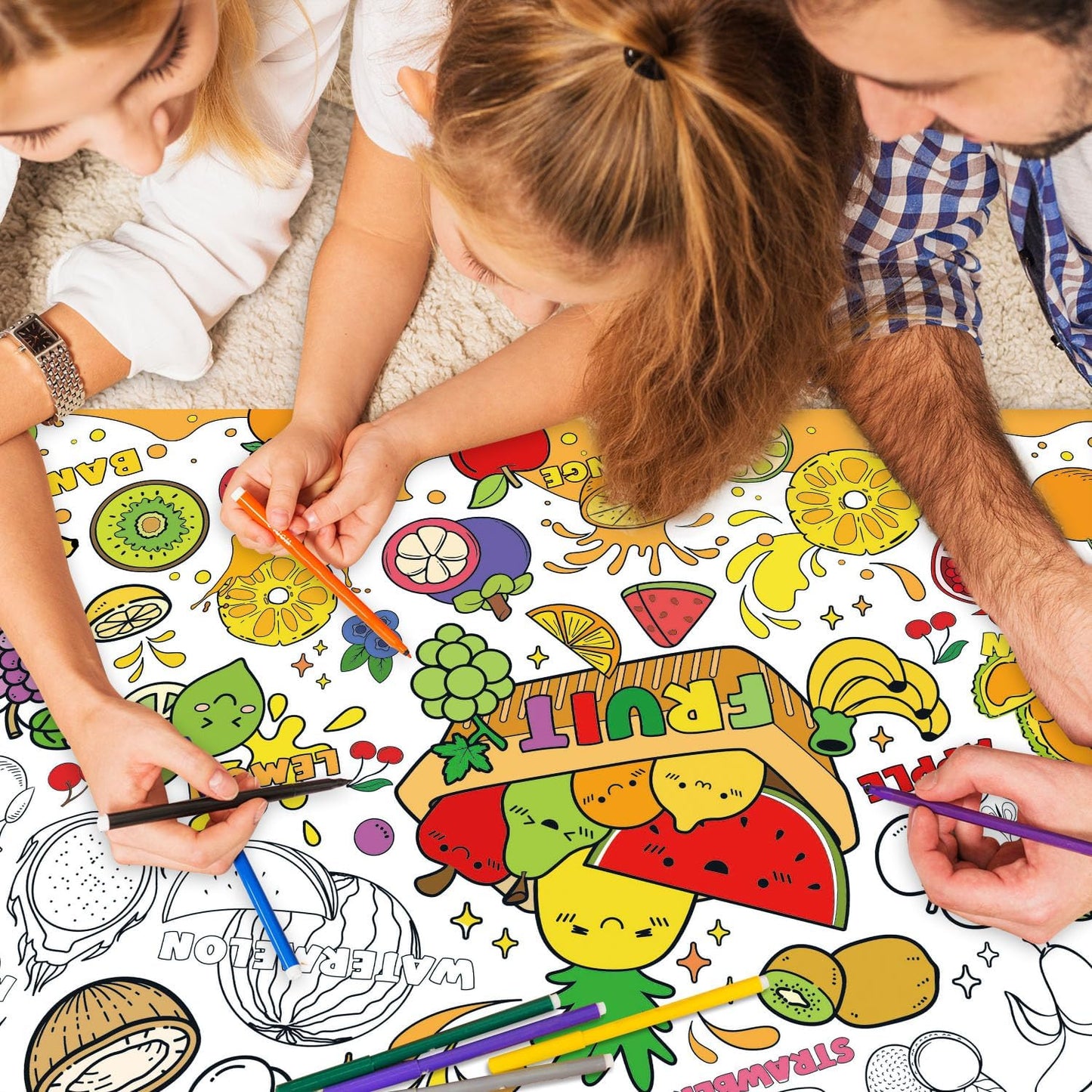 43.3x31.5 Summer Coloring Poster with Picture, Giant Cute Painting Poster, Large Coloring Tablecloth for Classroom Home Birthday Party Supplies Favor