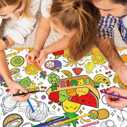 43.3x31.5 Summer Coloring Poster with Picture, Giant Cute Painting Poster, Large Coloring Tablecloth for Classroom Home Birthday Party Supplies Favor