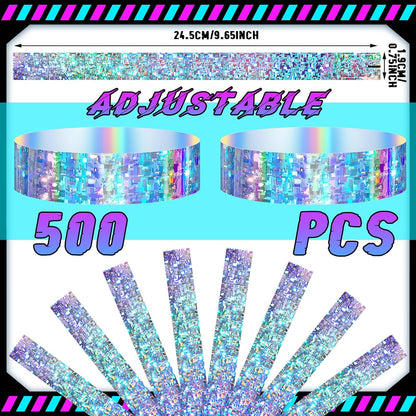 Glenmal 500 Pcs Holographic Plastic Party Wristbands Waterproof Event Neon Bracelets Wrist Bands Arm Bands for Water Parks Concerts Festivals Conferences Concerts(Fresh Style)