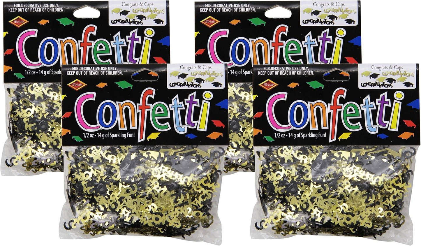 Beistle Congrats and Caps Confetti, 0.5 ounces, Black/Gold