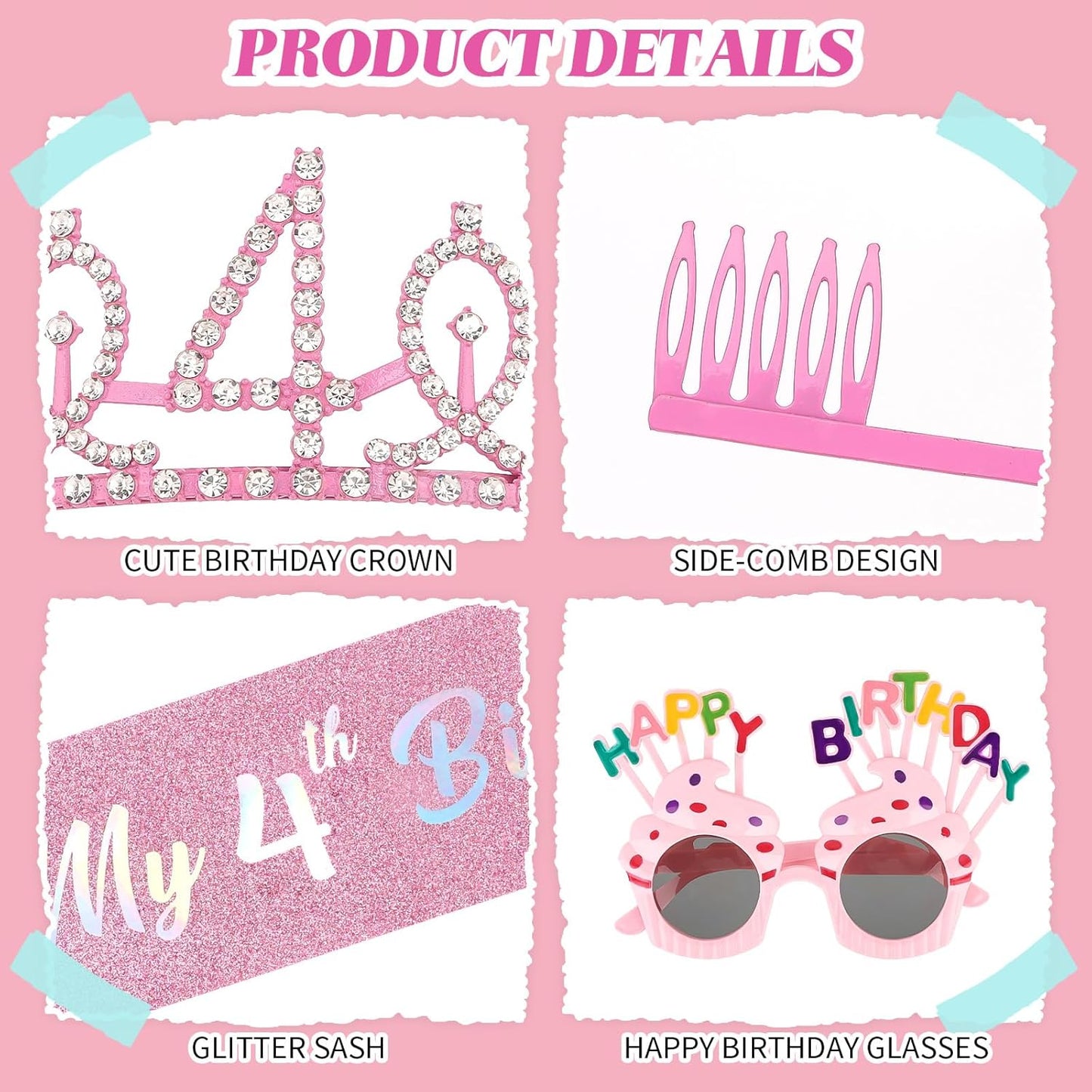 YARIEW 3rd Birthday Decorations, 3rd Glitter Purple Sash and Crown Kit with Happy Birthday Sunglasses, Tiara Princess Crown and Sash Party Outfit Accessory