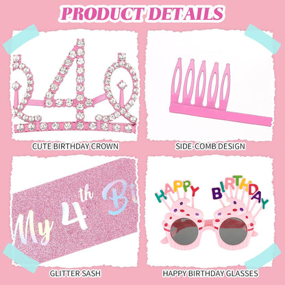 YARIEW 3rd Birthday Decorations, 3rd Glitter Purple Sash and Crown Kit with Happy Birthday Sunglasses, Tiara Princess Crown and Sash Party Outfit Accessory