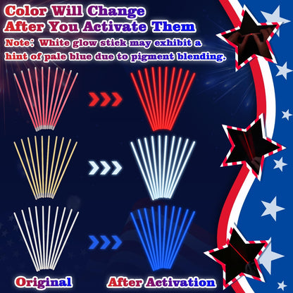 Bulk Patriotic Red White Blue glow sticks 300 PCS,Light up Bracelets Necklaces Accessories for Kids,Glow Party Favors Supplies Decorations for Independence Day, Fourth 4 of July Parade, Birthday, Pool
