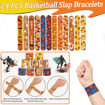 CZWXOXO Basketball Theme Party Favors 24 Pcs Ball Theme Slap Bracelets 50 Pcs Sport Theme Stickers，Party Team Gift Fillers School Classroom games Rewards Supplies