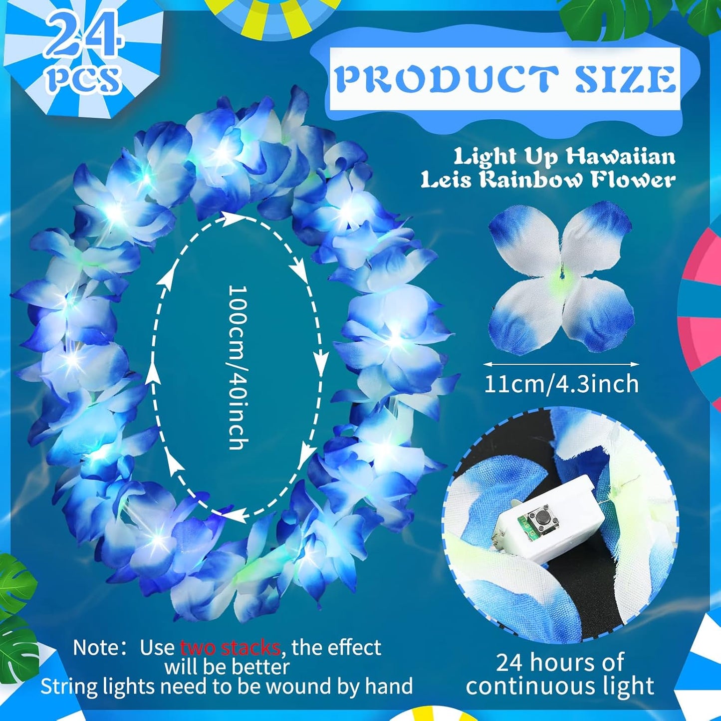 Sherr 24 Pcs LED Leis Light Up Purple and Gold Hawaiian Flower Necklaces, Graduation 2026 Party Supplies, Class of 2026 Leis for Beach Wedding Luau Glow Party Favors
