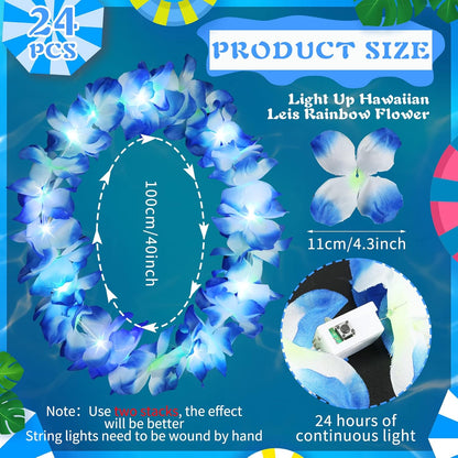Sherr 24 Pcs LED Leis Light Up Purple and Gold Hawaiian Flower Necklaces, Graduation 2026 Party Supplies, Class of 2026 Leis for Beach Wedding Luau Glow Party Favors