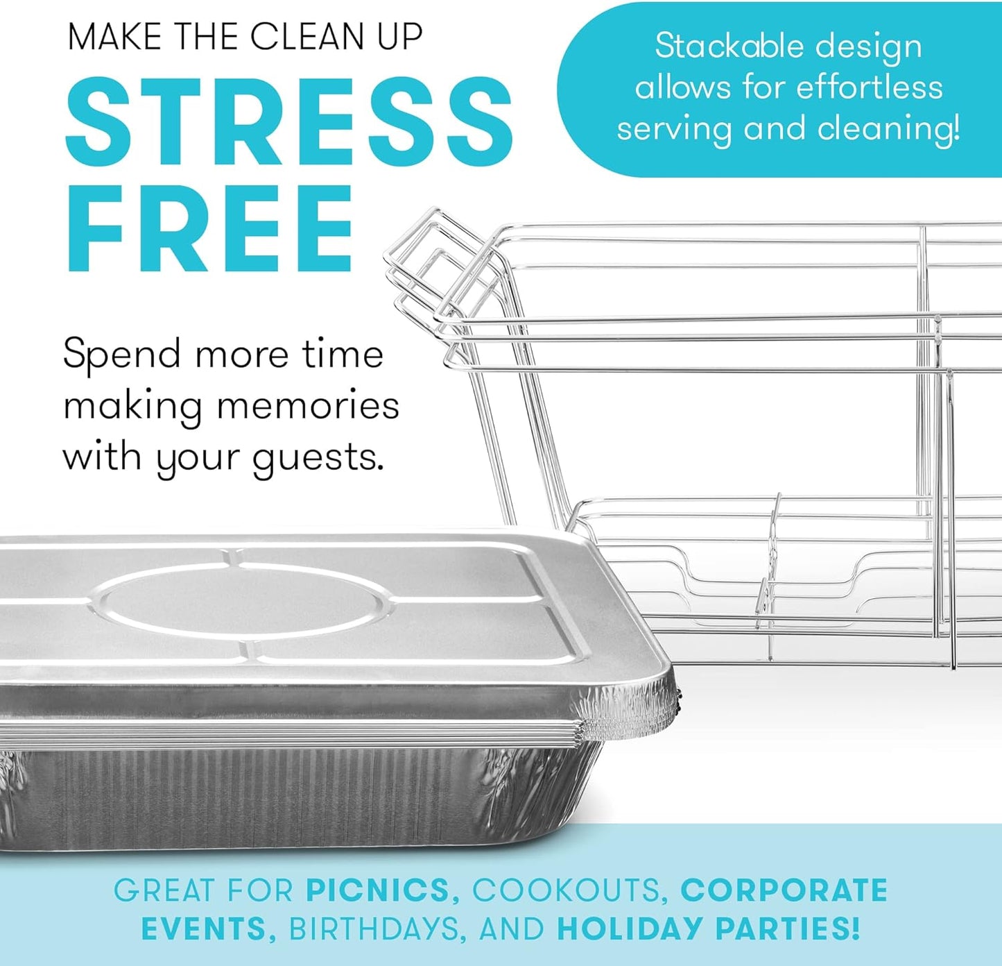 Disposable Chafing Dish Buffet Set Food Warming Trays - Buffet Set Trays Food Warmers for Parties & Events - Replacement Chafing Dishes for Catering (9 Serving Utensil Set)