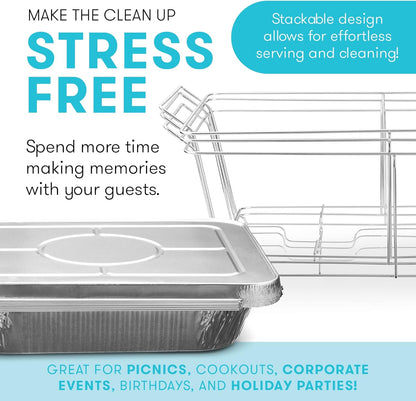 Disposable Chafing Dish Buffet Set Food Warming Trays - Buffet Set Trays Food Warmers for Parties & Events - Replacement Chafing Dishes for Catering (9 Serving Utensil Set)