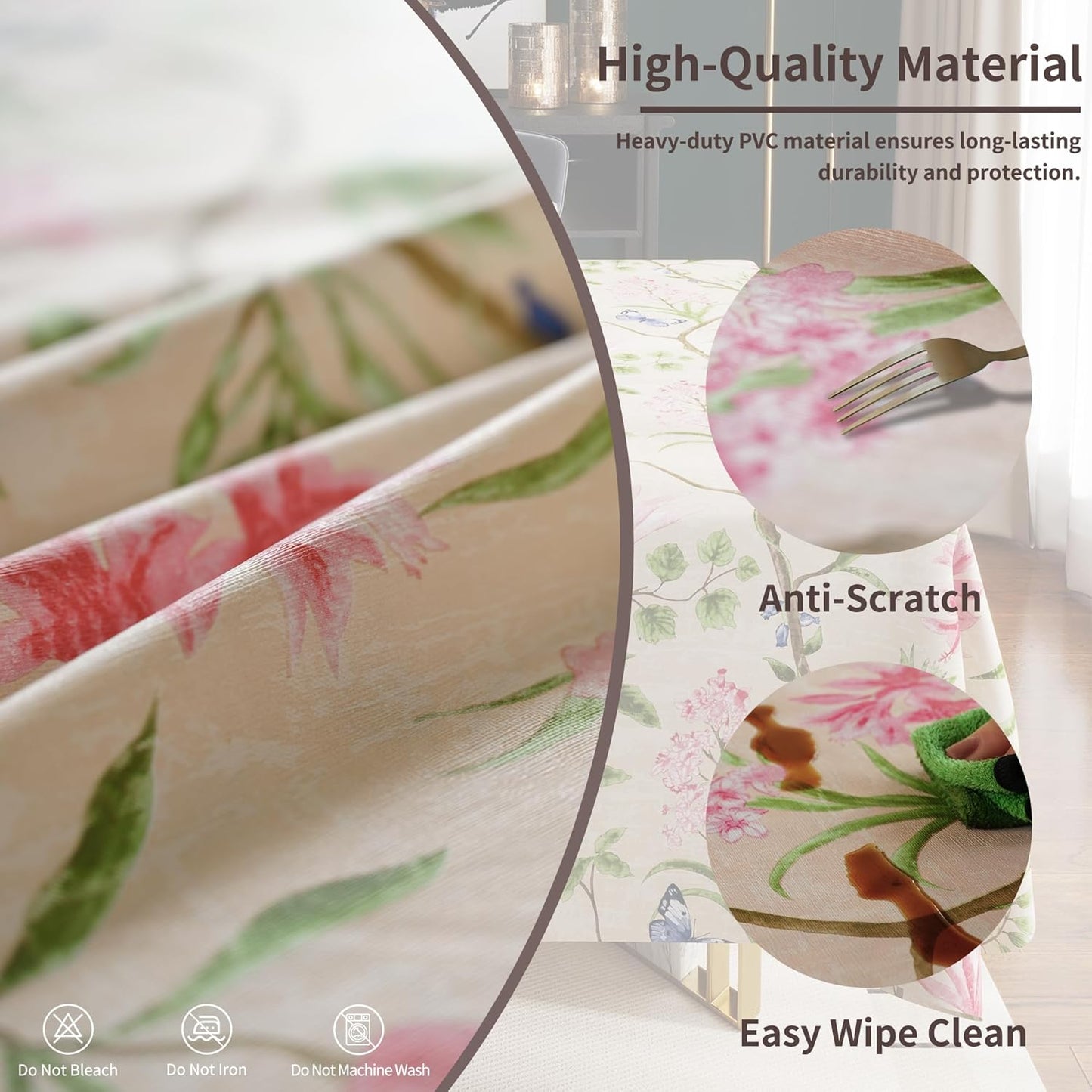 Rectangle Table Cloth,100% Waterproof Tablecloth Oil Proof Spill Proof Vinyl Table Cloth, Wipe Clean Plastic Table Cover for Dining, Camping, Indoor and Outdoor 52" x 70",Leaves
