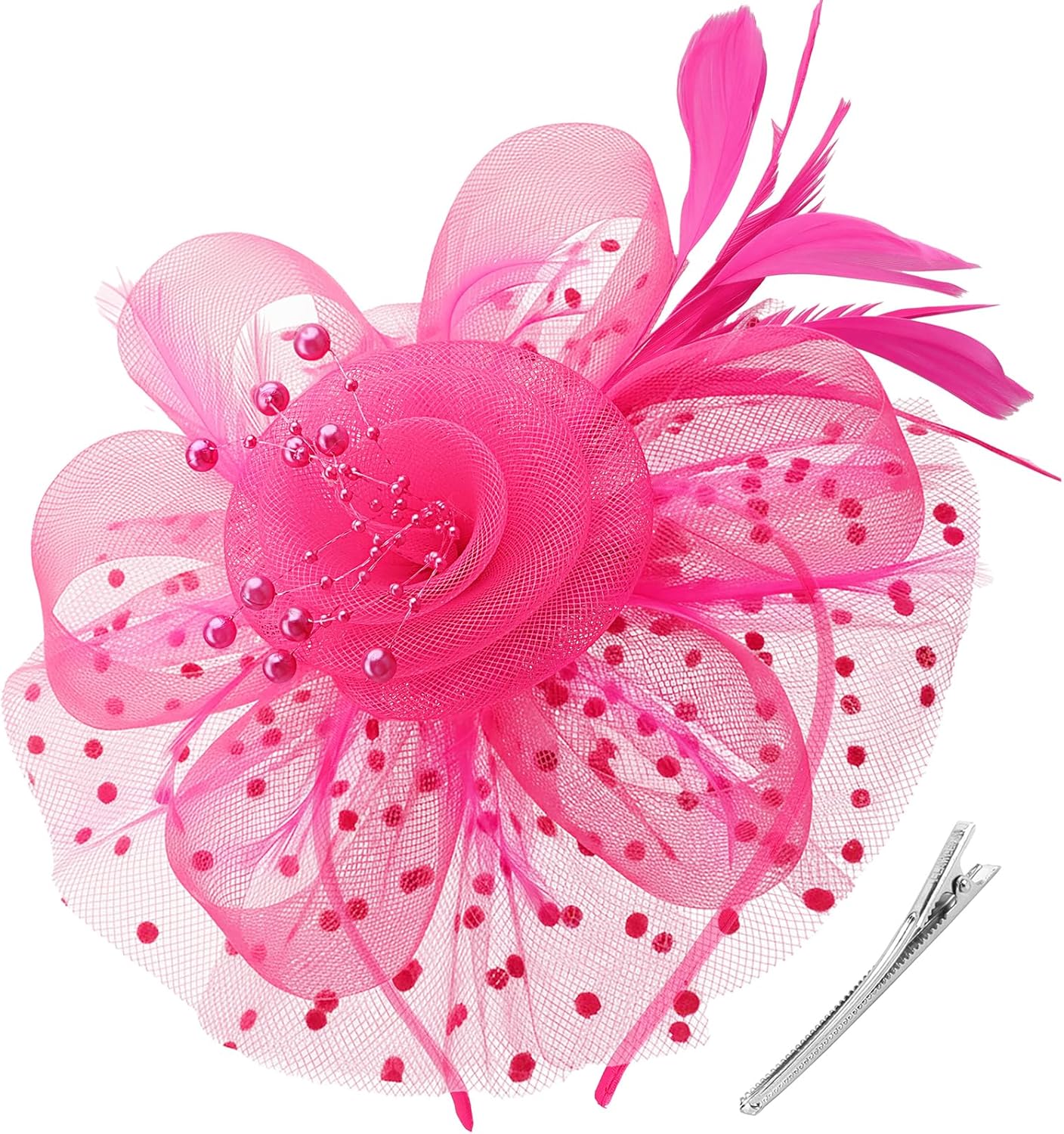 DRESHOW Fascinators Hat Flower Mesh Ribbons Feathers on a Headband and a Clip Tea Party Headwear for Girls and Women - Colors B