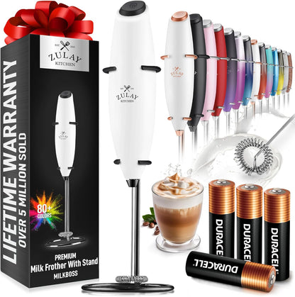 Zulay Kitchen Powerful Milk Frother Wand With Duracell Batteries - Ultra Fast Handheld Drink Mixer - Electric Whisk Foam Maker for Coffee, Lattes, Cappuccino & Matcha - Z1 Motor - Black - Colors C