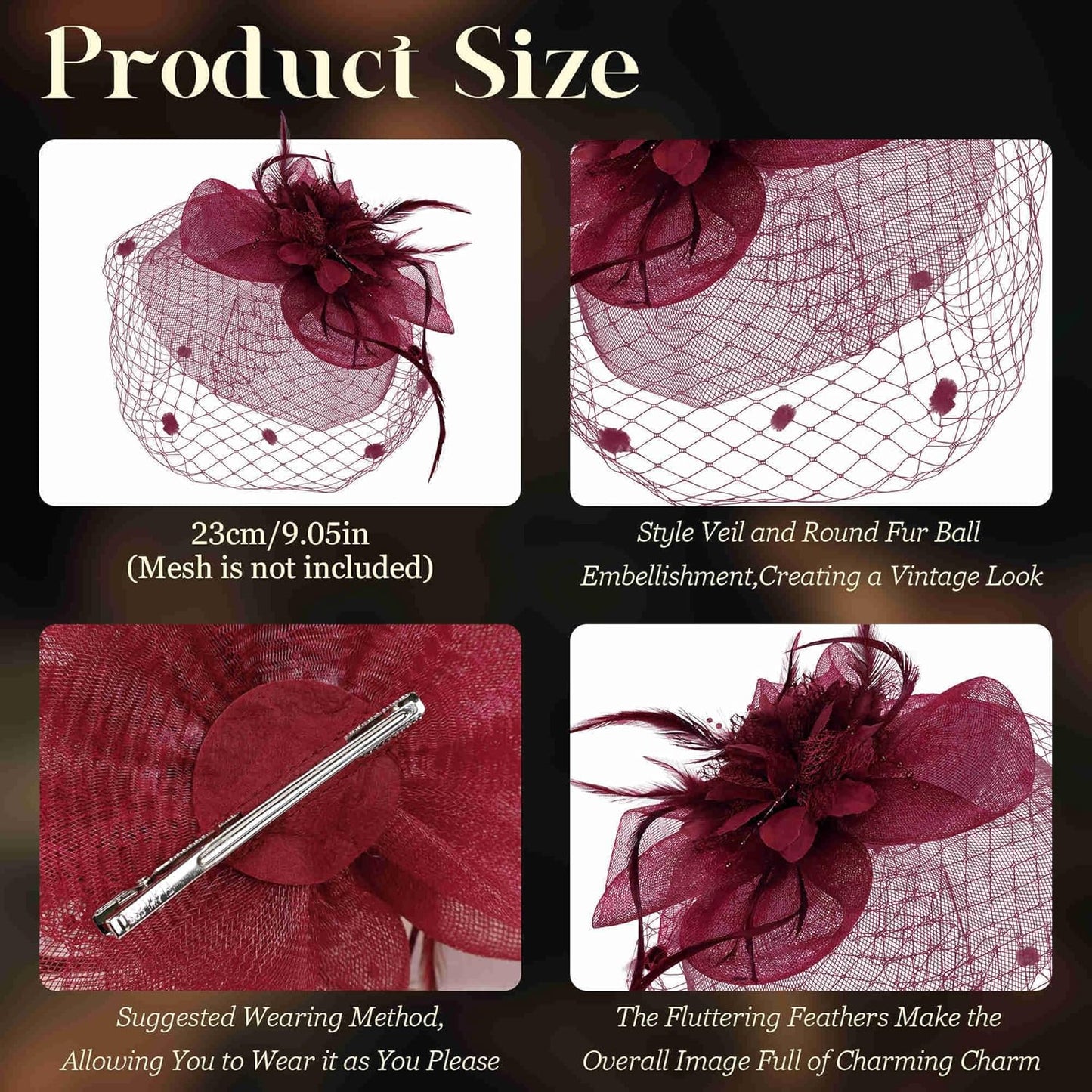Fascinators Hats for Women Tea Party Hat Feather Mesh Headband Vintage Lace Cocktail Headwear Veil Hair Clip Church