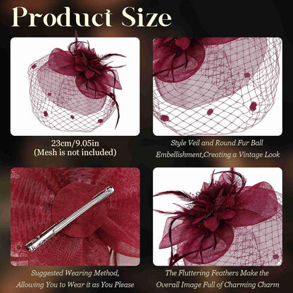 Fascinators Hats for Women Tea Party Hat Feather Mesh Headband Vintage Lace Cocktail Headwear Veil Hair Clip Church