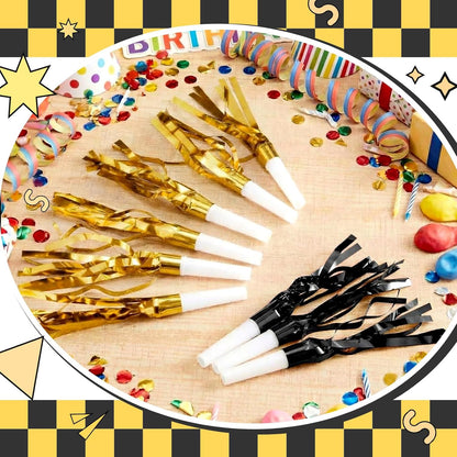Sumind 24 Pcs Gold Noise Makers Metallic Fringed Party Blowers Horns Whistles Noisemakers Party Favors for Adults Birthday Graduation Sporting Events Celebration Surprise Supplies