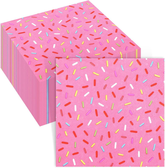 100 Pcs Sprinkles Napkins 2 Ply Disposable Paper Napkins for Baby Shower Birthday Party Theme Table Decor Supplies(White,Donut)