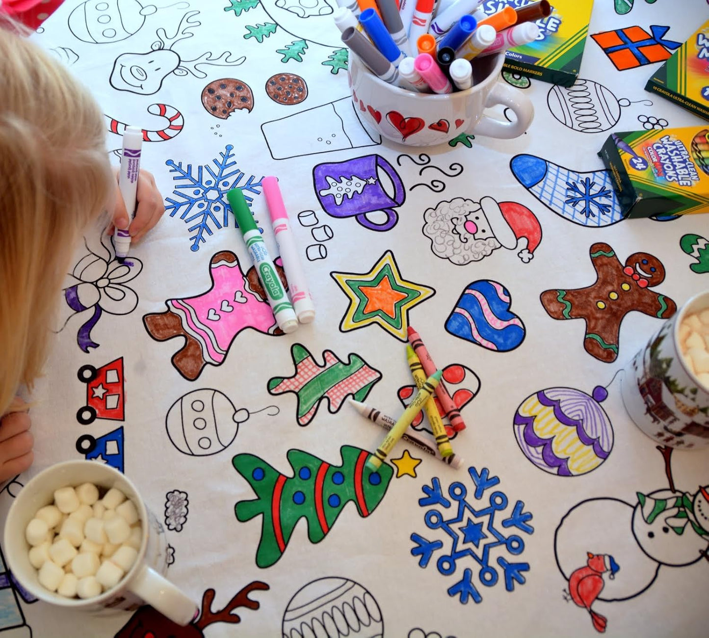 Animal Fun Design – Square Tablecloth 60”X60” – Interactive Coloring Tablecloth for Kids - Poly/Cotton Fabric – Washable and Reusable – DIY Activity for Children and Adults