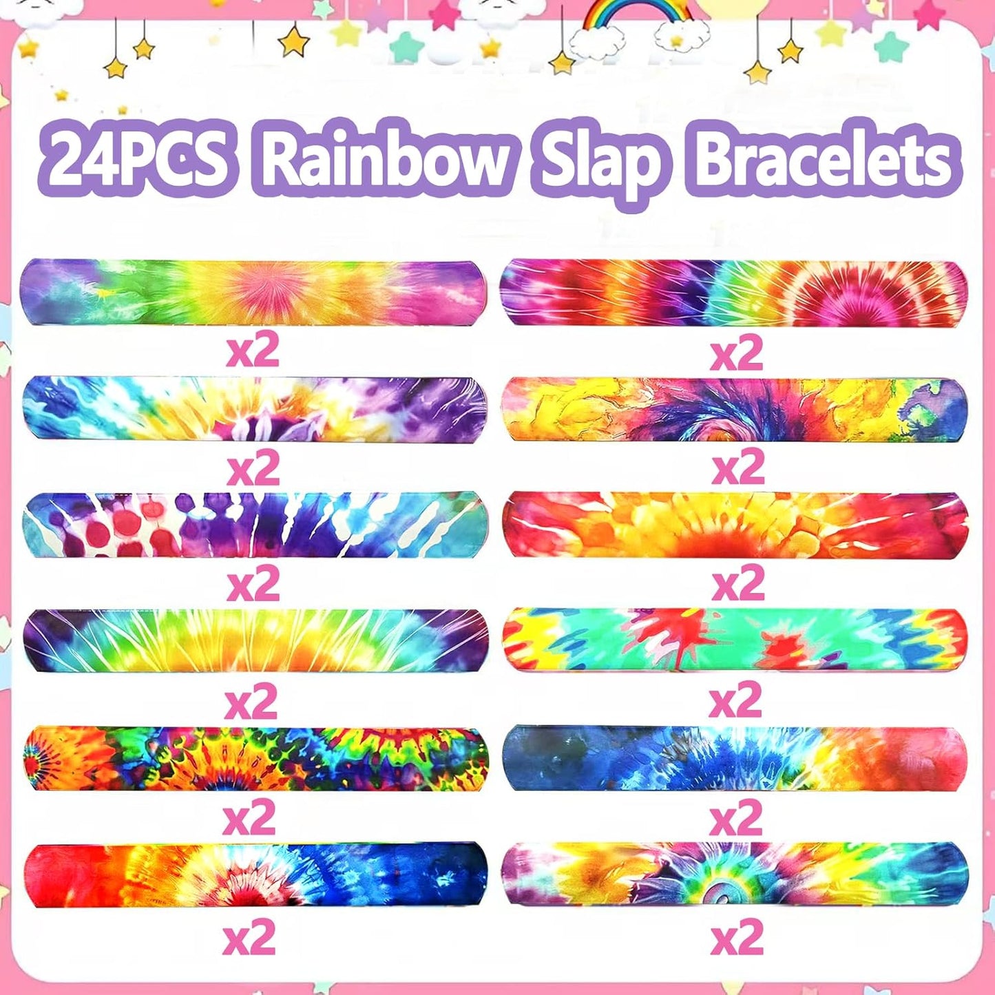 74PCS Tie Dye Party Favor 50PCS Groovy Party Stickers&24PCS Slap Bracelets Tie Dye Birthday Supplies Team Gift Filler