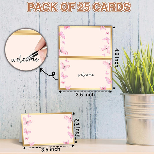 Dinosaur Table Place Cards - 25PCS Tent Cards - Tropical Dino Themed Food Lables - Name Place Cards for Table Setting - Name Cards for Birthday Party Baby Shower - Scored for Easy Folding -10